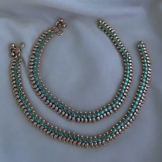 Antique Blue Stone Polished Anklets